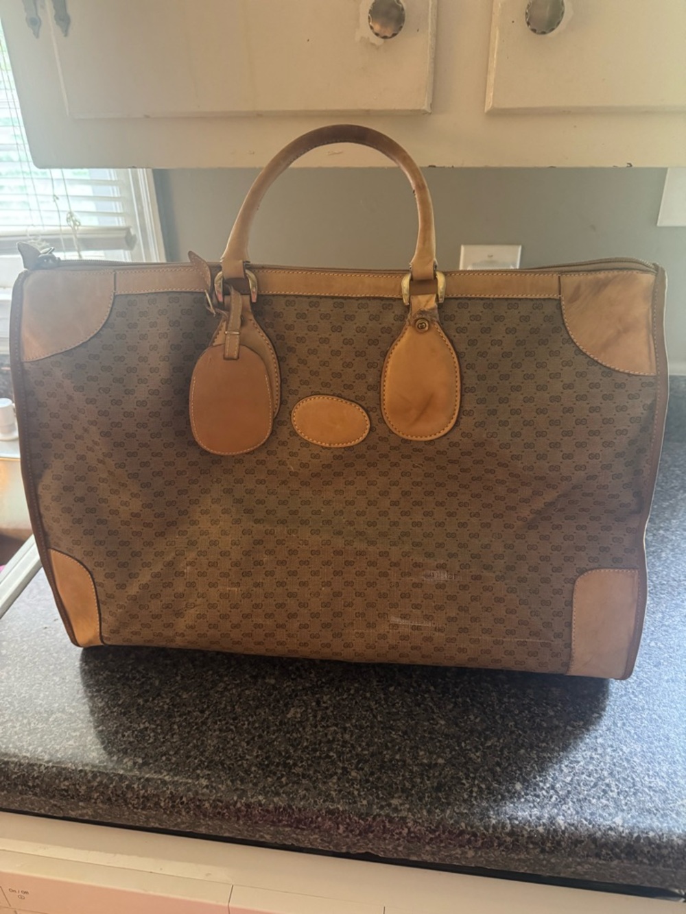 VTG Gucci Brown Monogram Travel Tote with Tan Leather Trim - Picture 7 of 16